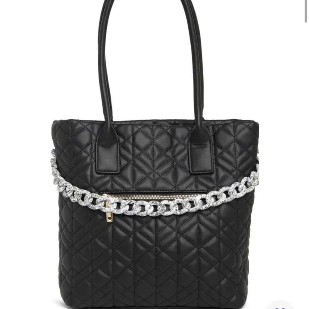 Betsey Johnson Black Quilted Marble Chain Tote